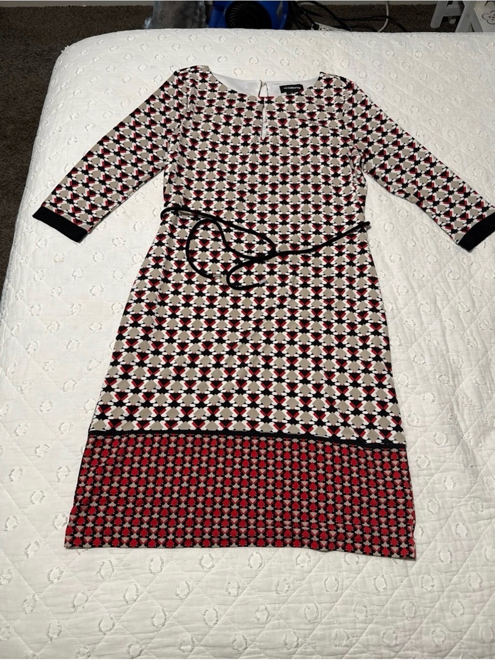 Liz Claiborne Geometric triangle Print Midi Dress with Belt